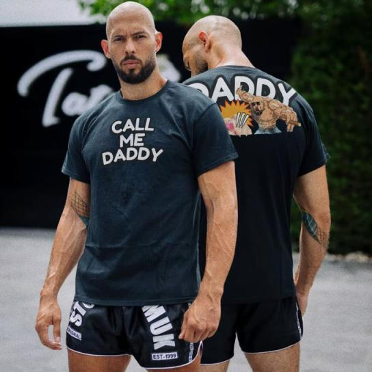 Andrew Tate in a CALL ME DADDY t-shirt